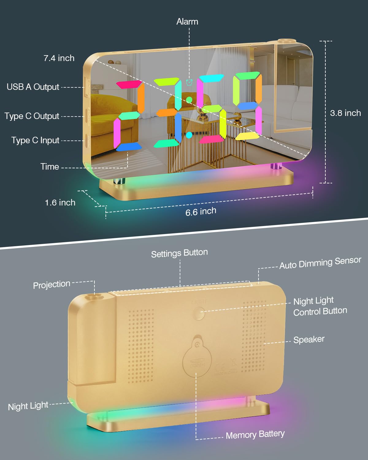 SZELAM Projection Clock snooze and 12/24h display support flexible routines.