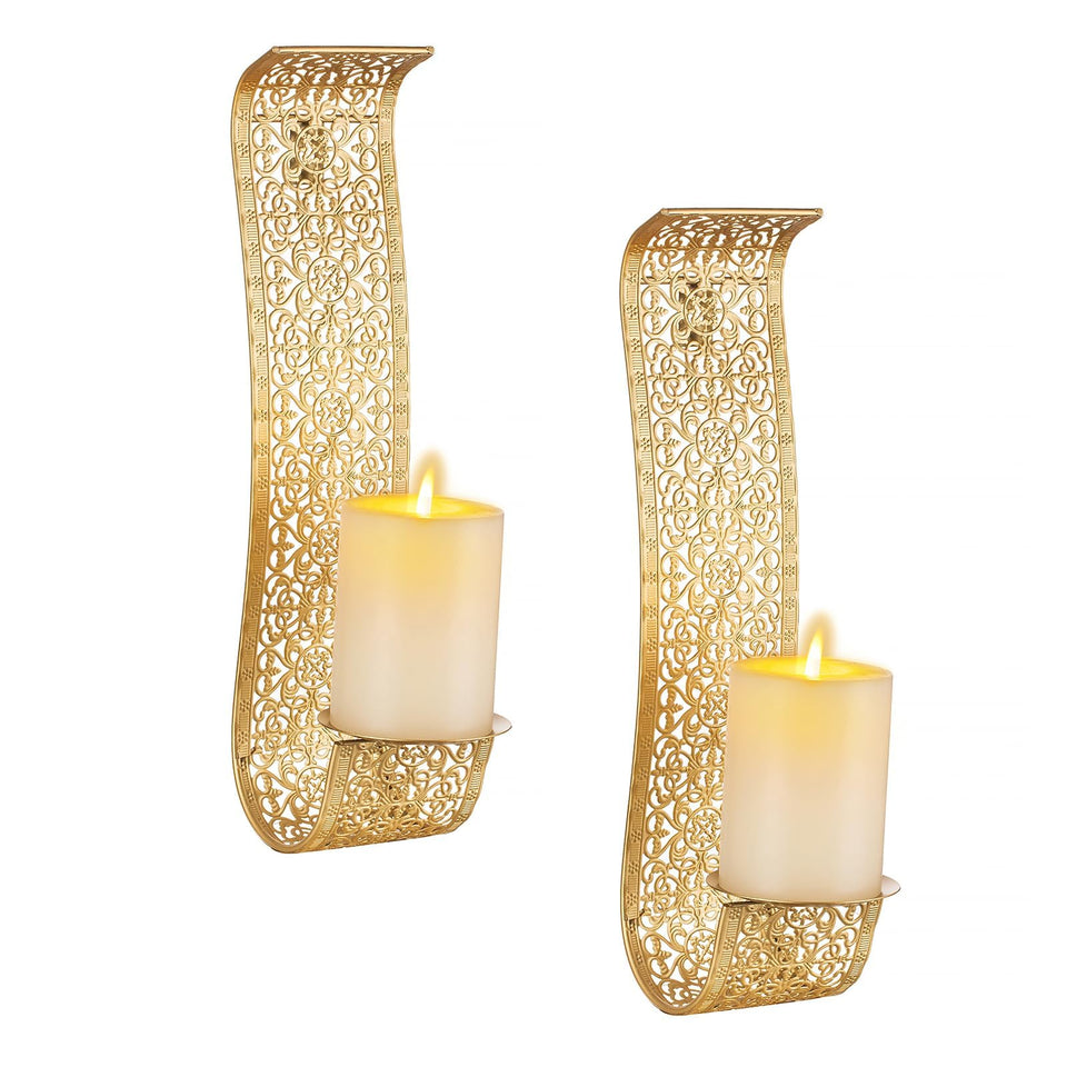 Sziqiqi gold candle sconce pair on wall decor adds warm vintage charm.
