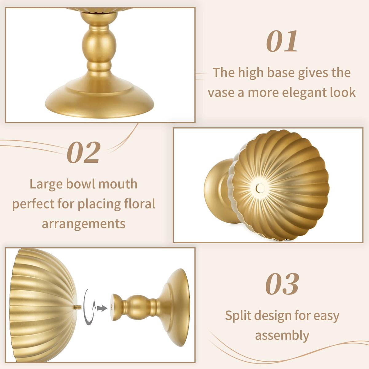 Sziqiqi gold urn vase used with artificial flowers for display