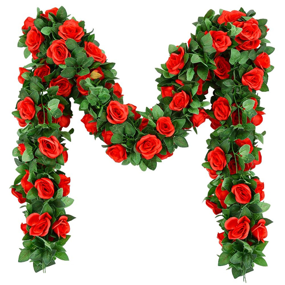 SzJias artificial rose garland with five red blooms for fast wedding decor.