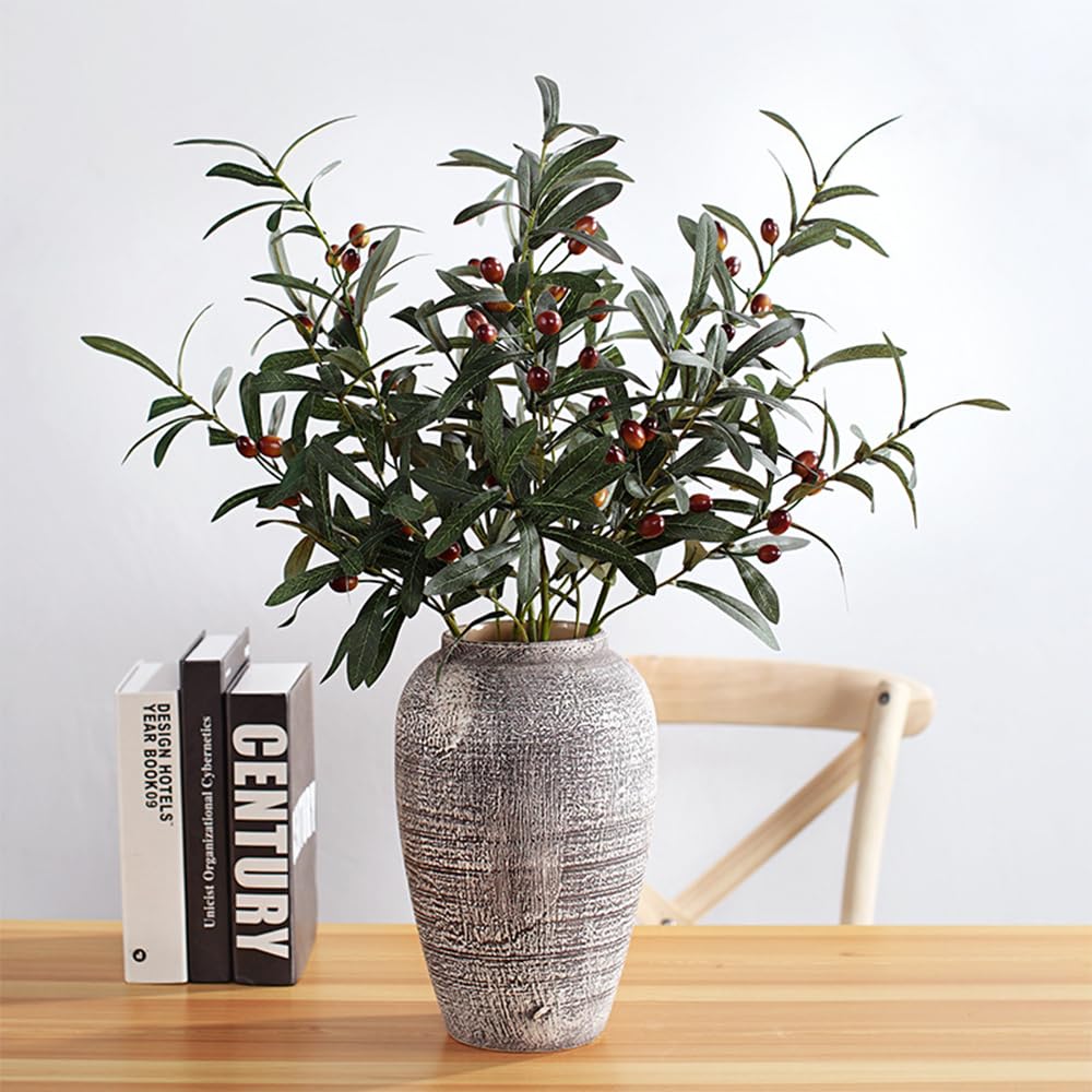 SzJias olive branch uses silk leaves and foam fruits for low-maintenance display.