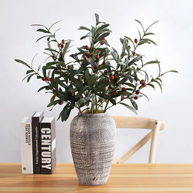 SzJias olive branch uses silk leaves and foam fruits for low-maintenance display.