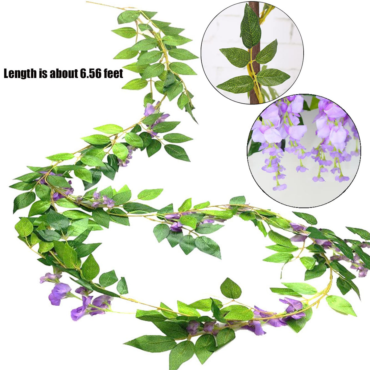 SzJias wisteria garland stems are plastic and wired for shaping.