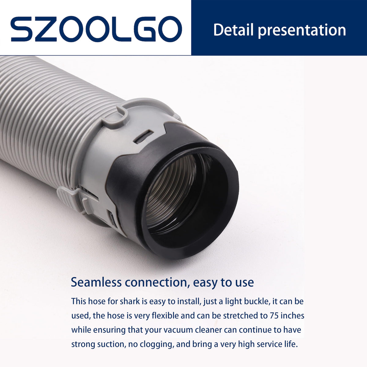 Szoolgo replacement hose for Shark NV355, steel wire core enables smooth stretch.