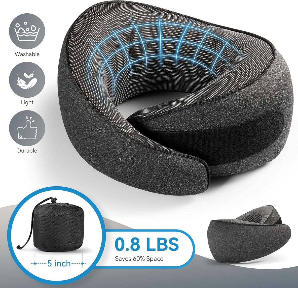 SZXYX memory foam pillow provides 360° neck support on trips