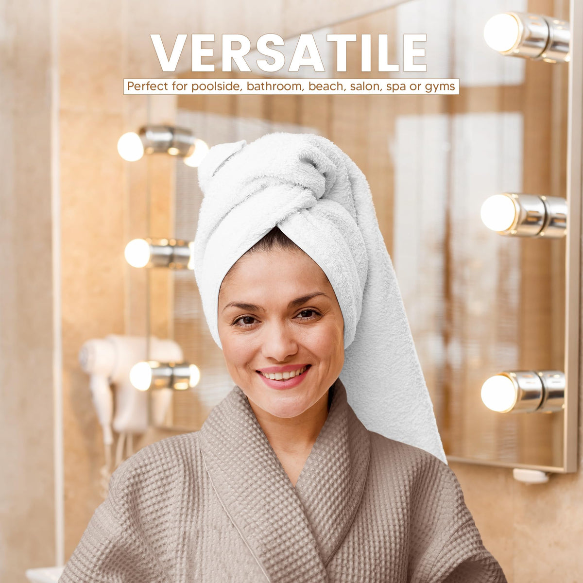 T & L Towel and Linen Mart beige towel; versatile color and fast drying.