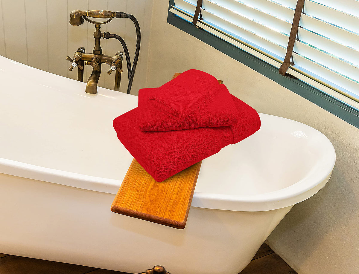 Stacked Burgundy set shows eight-piece coverage for home use