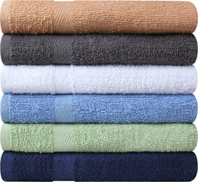T & L Towel and Linen Mart gray towels displayed beside the vanity for everyday use
