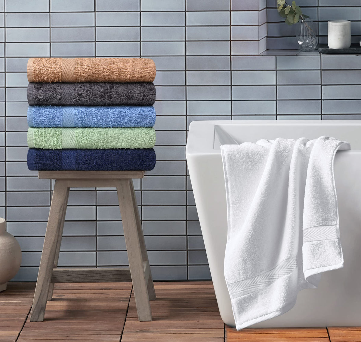 T & L Towel and Linen Mart sky blue towels shown for guest bathroom readiness
