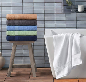 T & L Towel and Linen Mart sky blue towels shown for guest bathroom readiness
