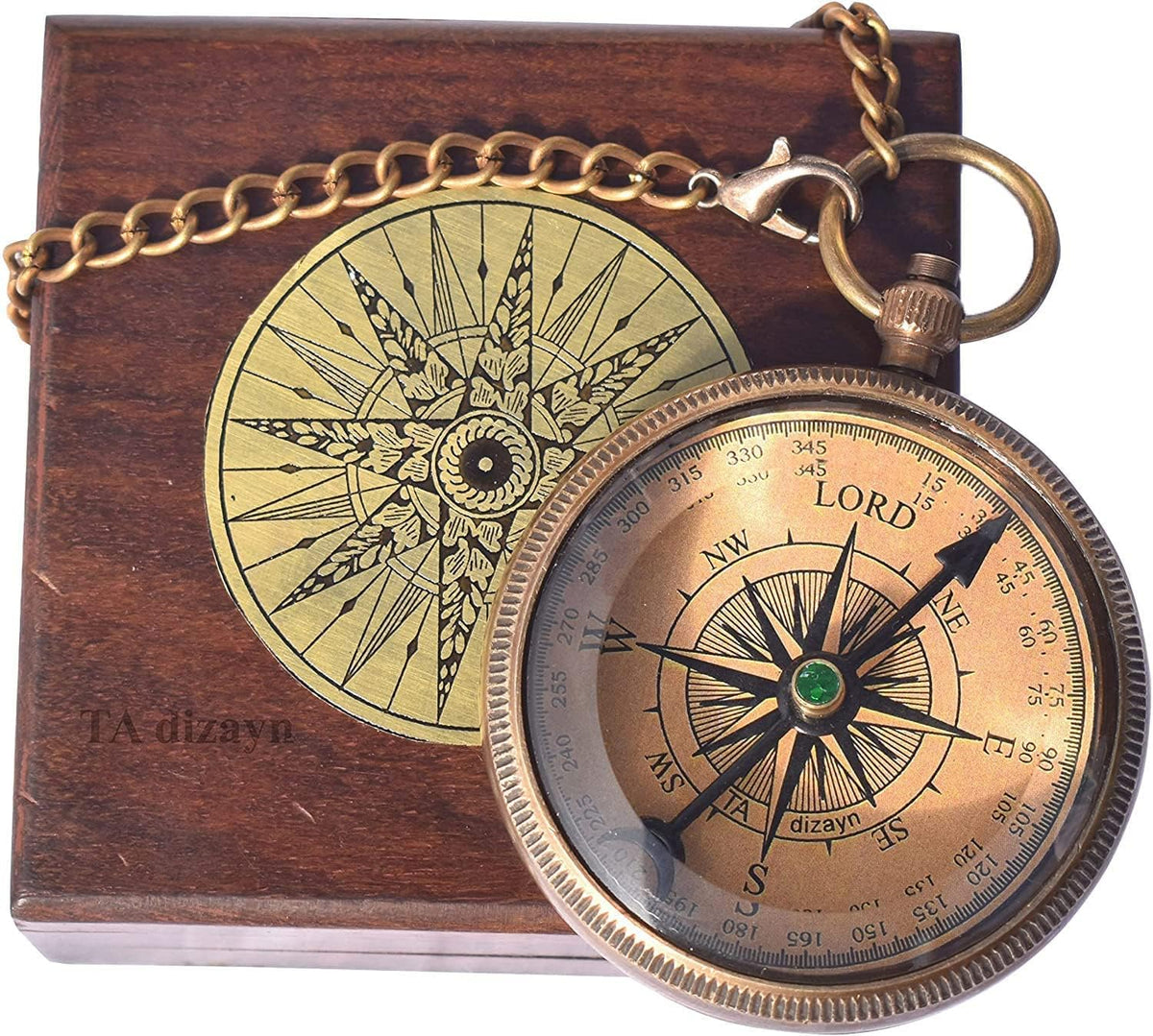 Back verse inscription visible inside TA dizayn Man of God Compass box