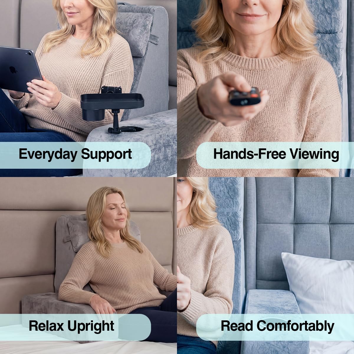 TabCouchCaddy 360 degree positioning to orient the tray easily