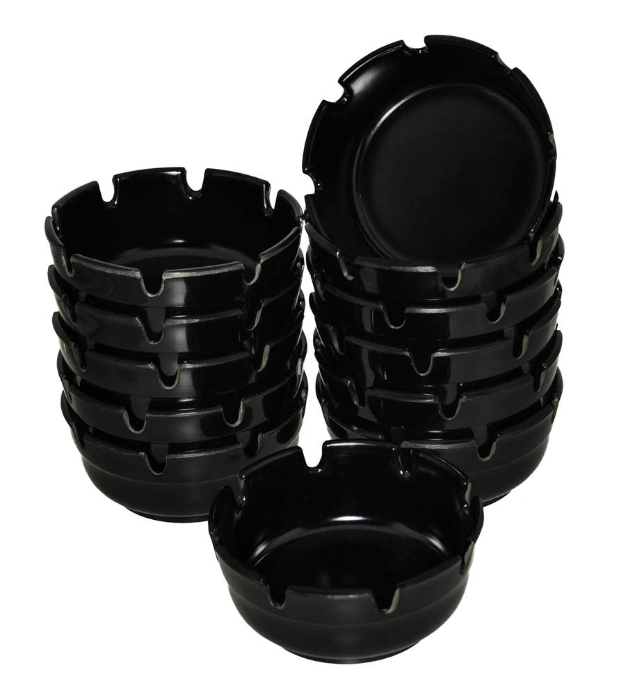 Tablecraft black ashtray with a 3-quarters-inch opening for tidy ash deposits.