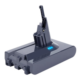 Tacerny V8 battery beside Dyson vacuum for quick swap.
