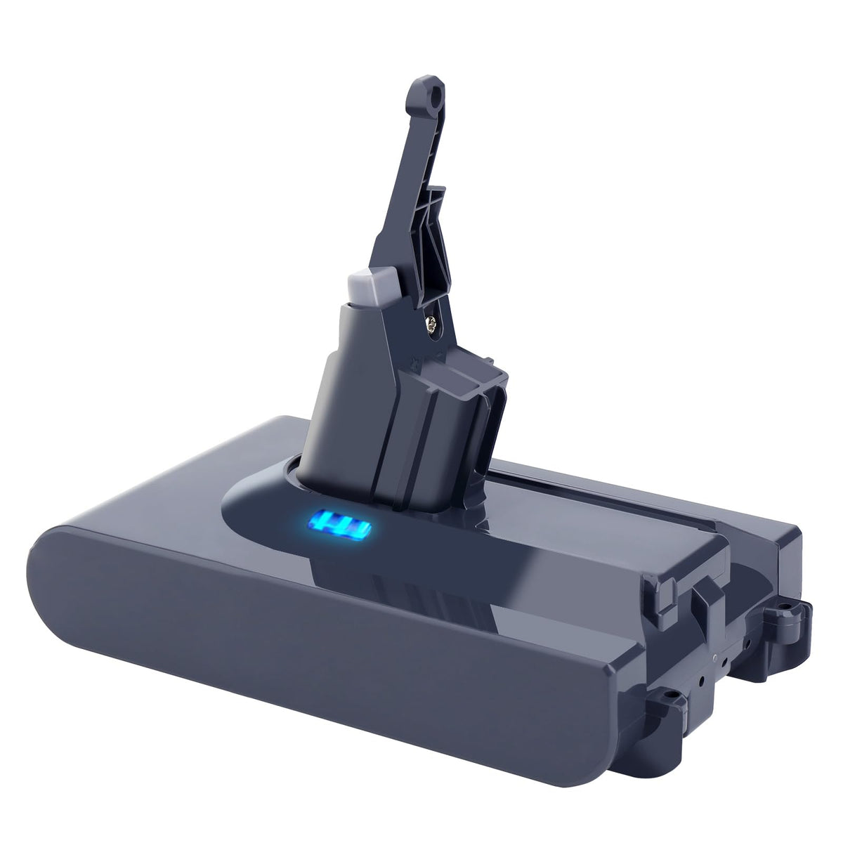 Tacerny V8 battery label highlights 500+ cycles and safety features.
