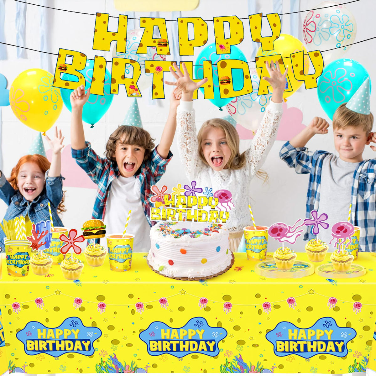 TAdgnba yellow balloons add whimsy to indoor celebrations.