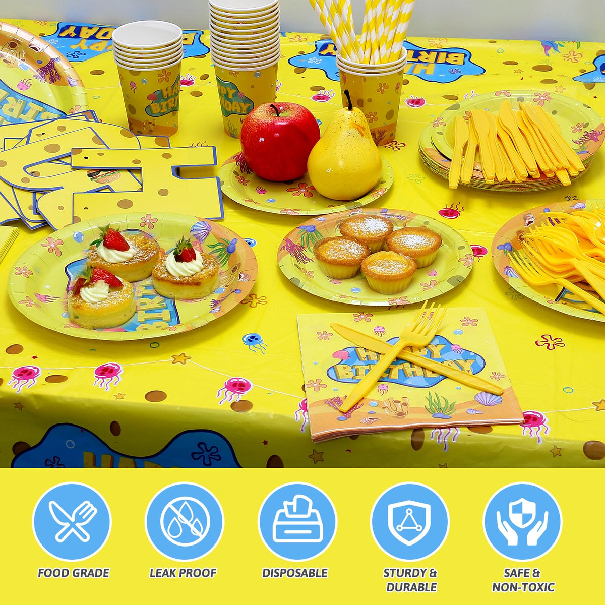 TAdgnba yellow napkins brighten the table and absorb spills.