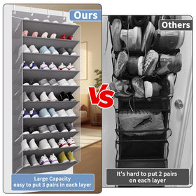 TAHAVICE deep-pocket shoe rack close-up showing secure pockets.