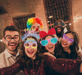 Tahonuss photo booth stickers add playful accents for themed parties.