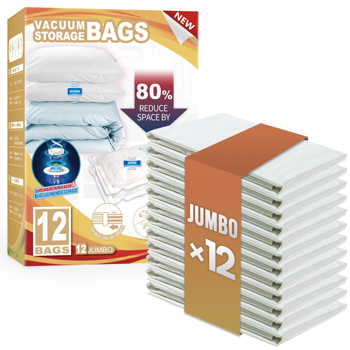 TAILI 12-pack vacuum bags packaging for bulk clothing and bedding storage.