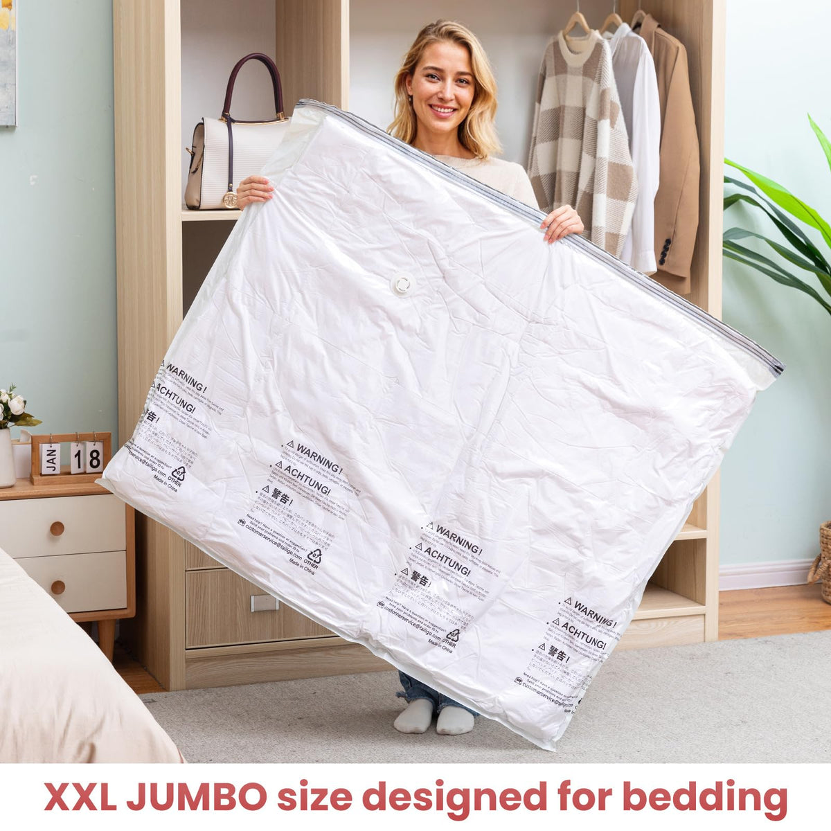 TAILI vacuum bags for blankets help keep linens organized and accessible.