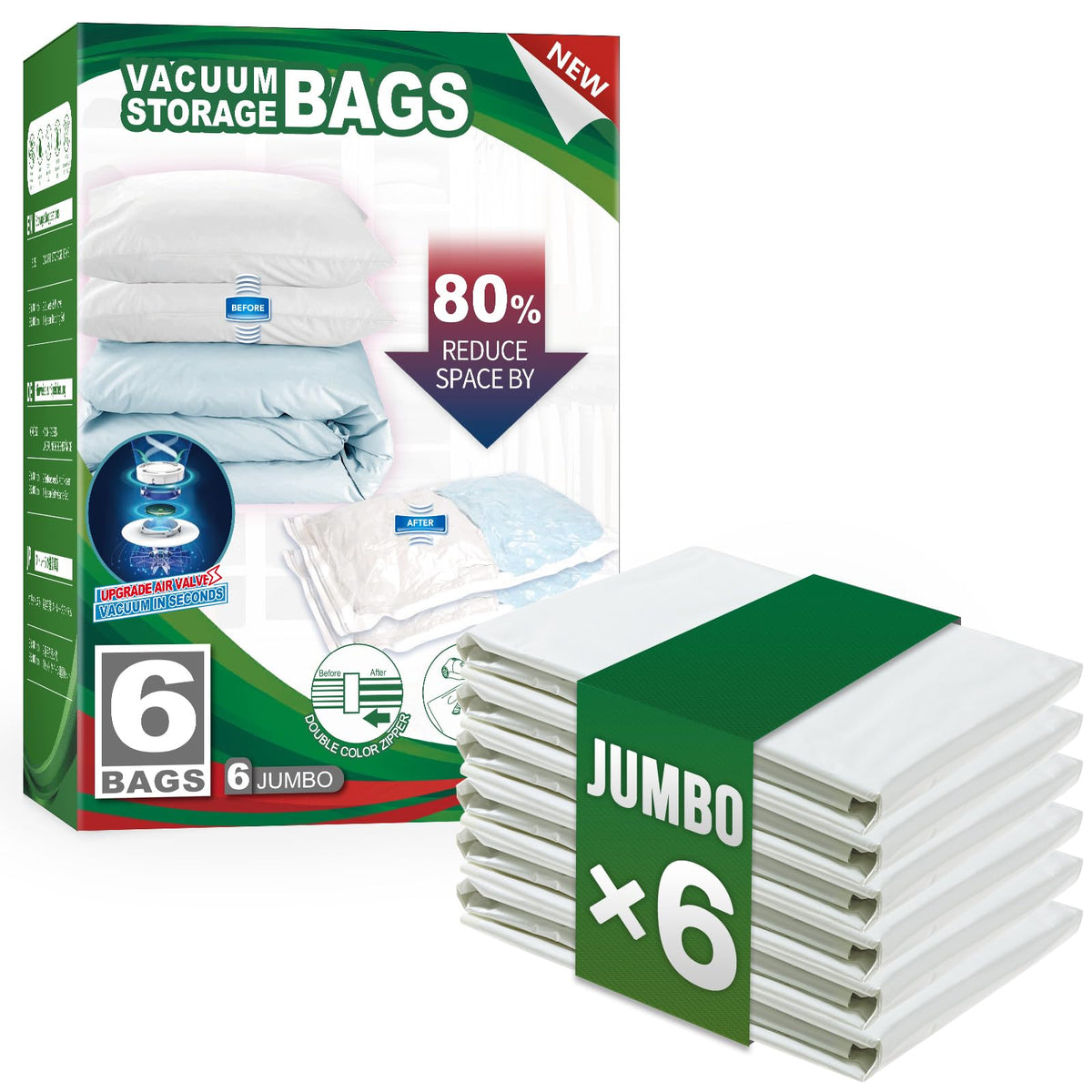 TAILI 6-pack vacuum storage bags in 40x31 inches for organized clothing.
