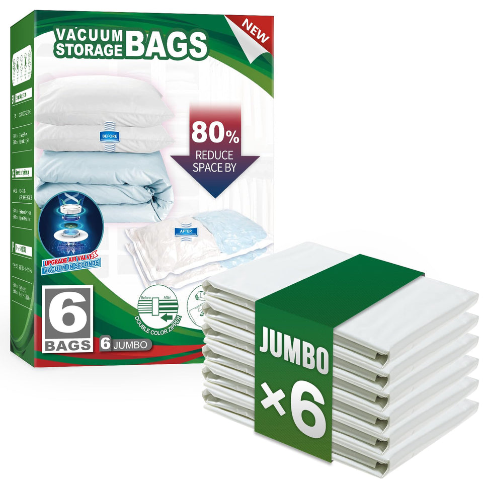 TAILI 6-pack vacuum storage bags in 40x31 inches for organized clothing.