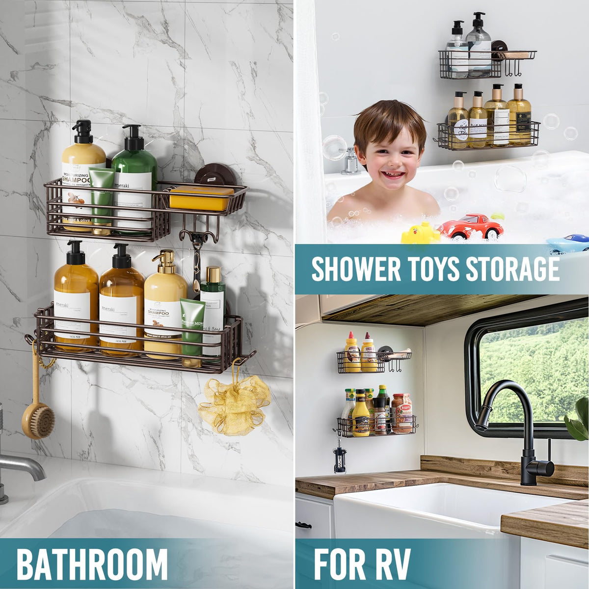 TAILI Rustproof stainless steel storage baskets keep bathroom essentials neatly stored and dry.