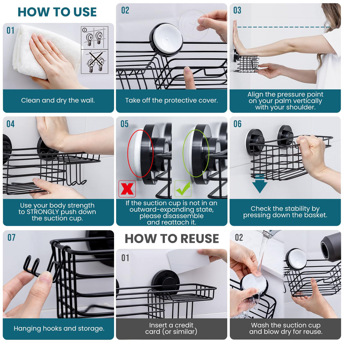 TAILI black shower caddy assembly complements modern bathroom aesthetics