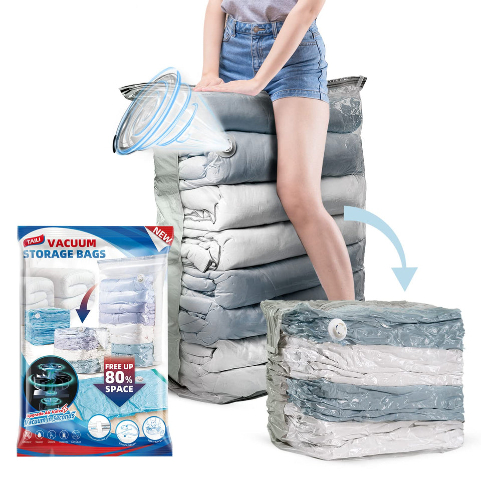 TAILI cube vacuum bag, cream color, closed-front view for bulky item storage.