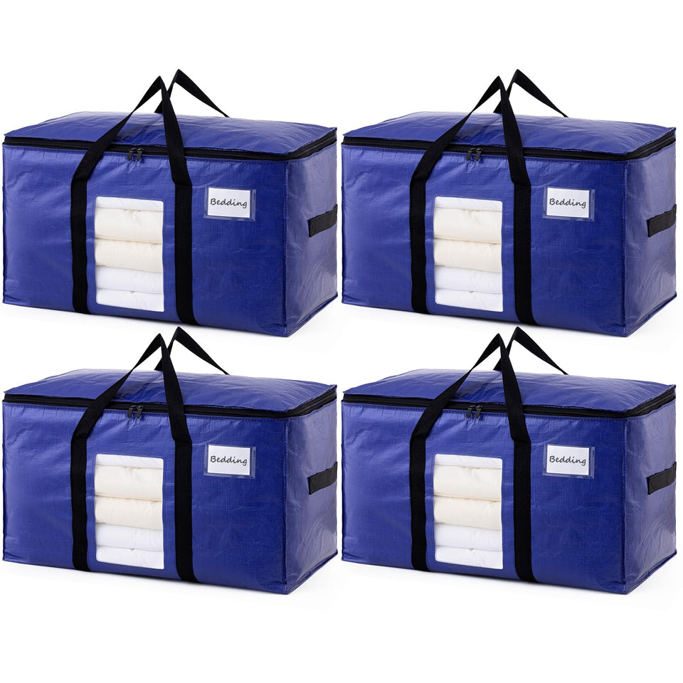 TAILI dark blue moving bag with visible window for quick item identification.