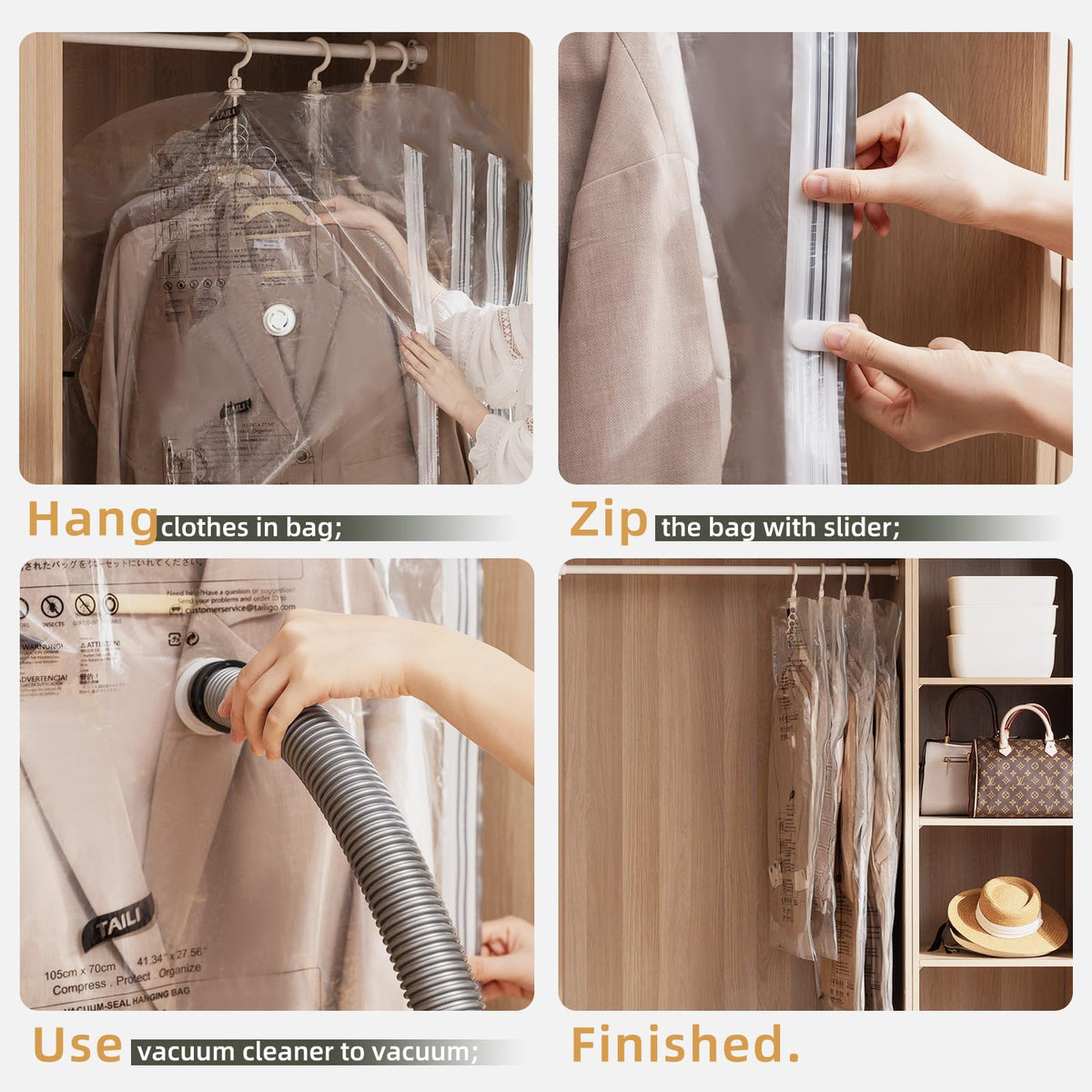 TAILI double color-changing zipper confirms secure seal after storage.