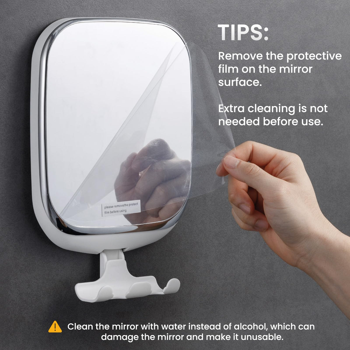TAILI fogless mirror in clear acrylic surface for fog-free shaving.