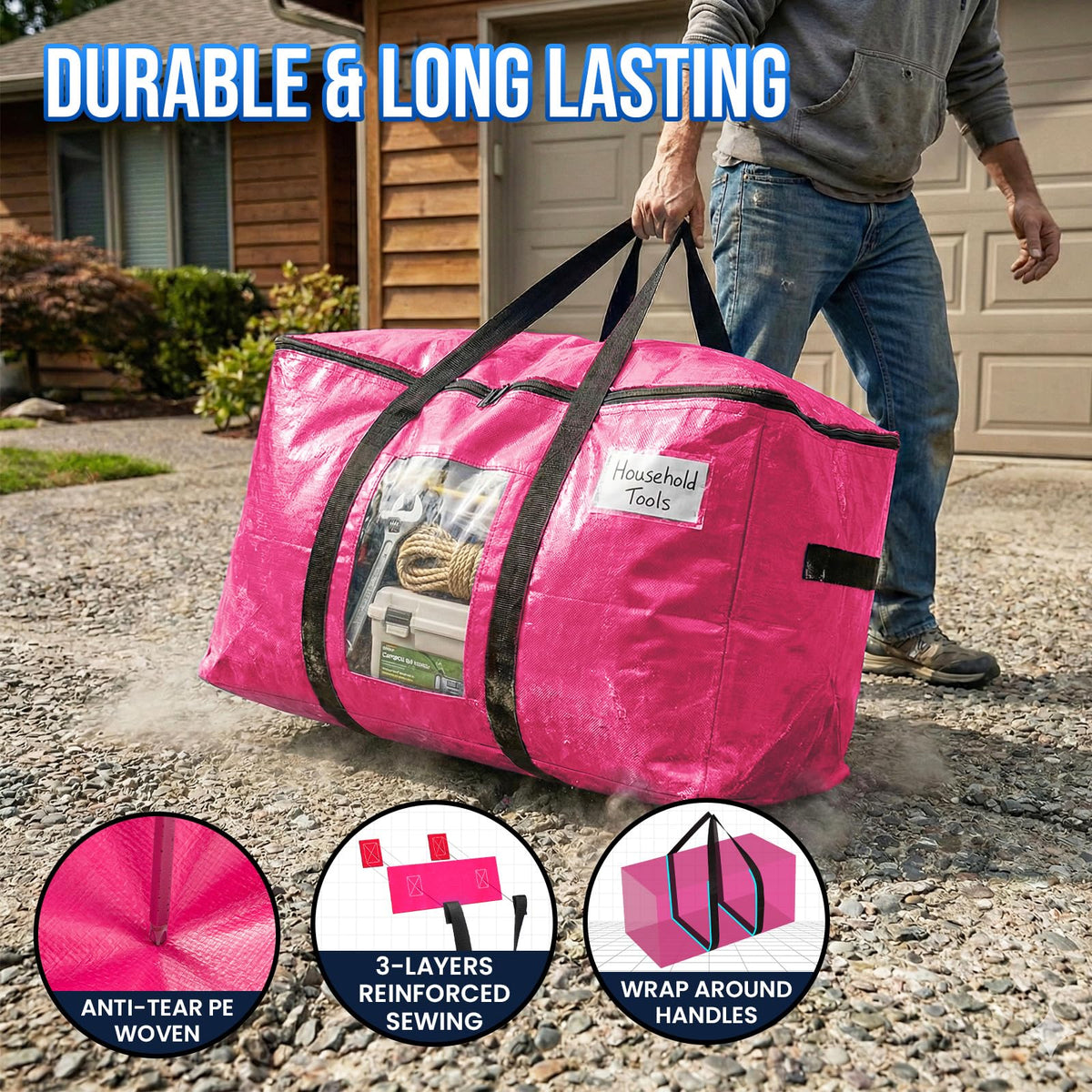 TAILI heavy-duty zipper bag keeps contents secure during moves and transport