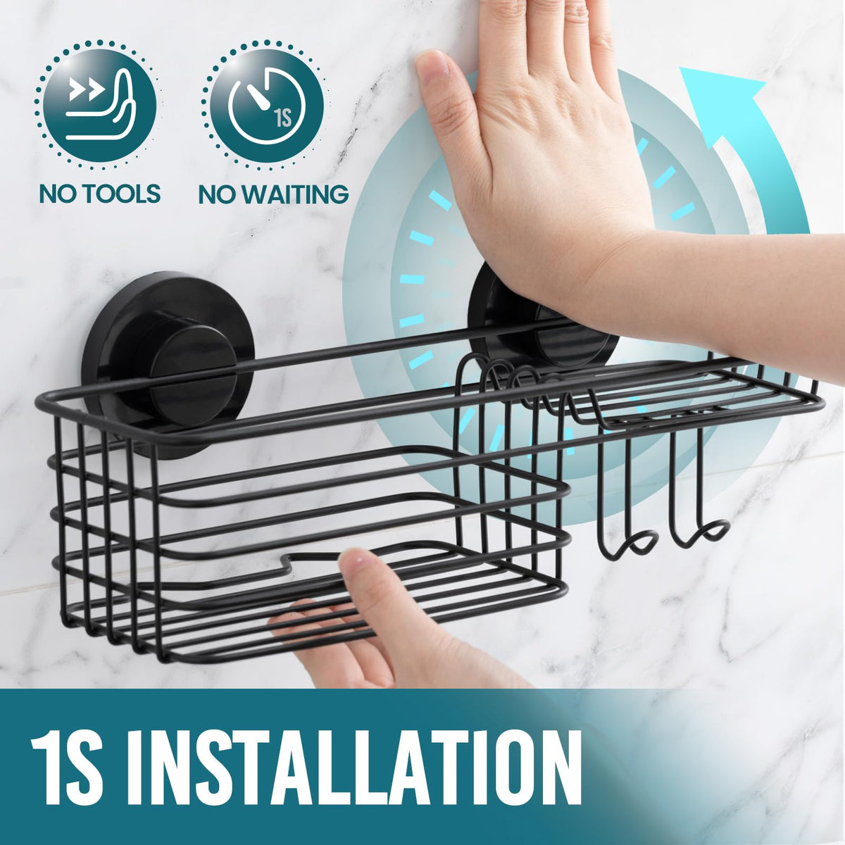 TAILI inside shower shelves with hooks offering organized storage for bath products
