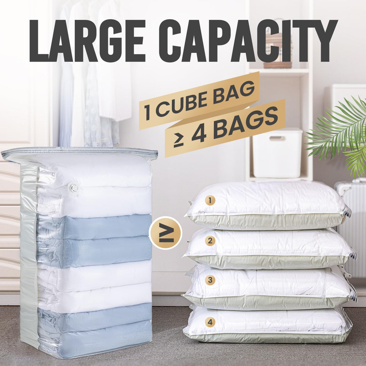 Taili jumbo cube bags demonstrating large capacity for bedding and quilts.