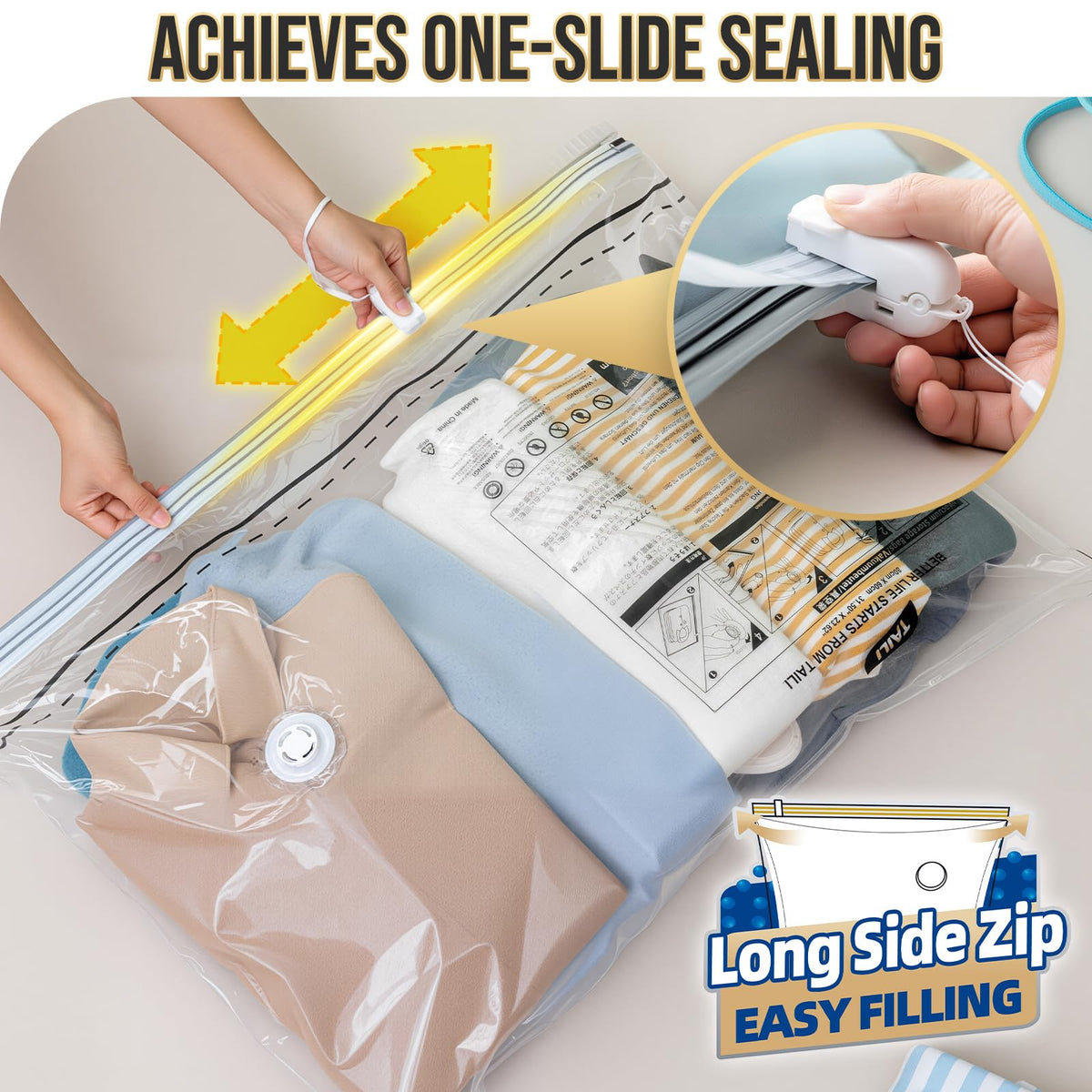 TAILI long side zip enables effortless insertion during packing.