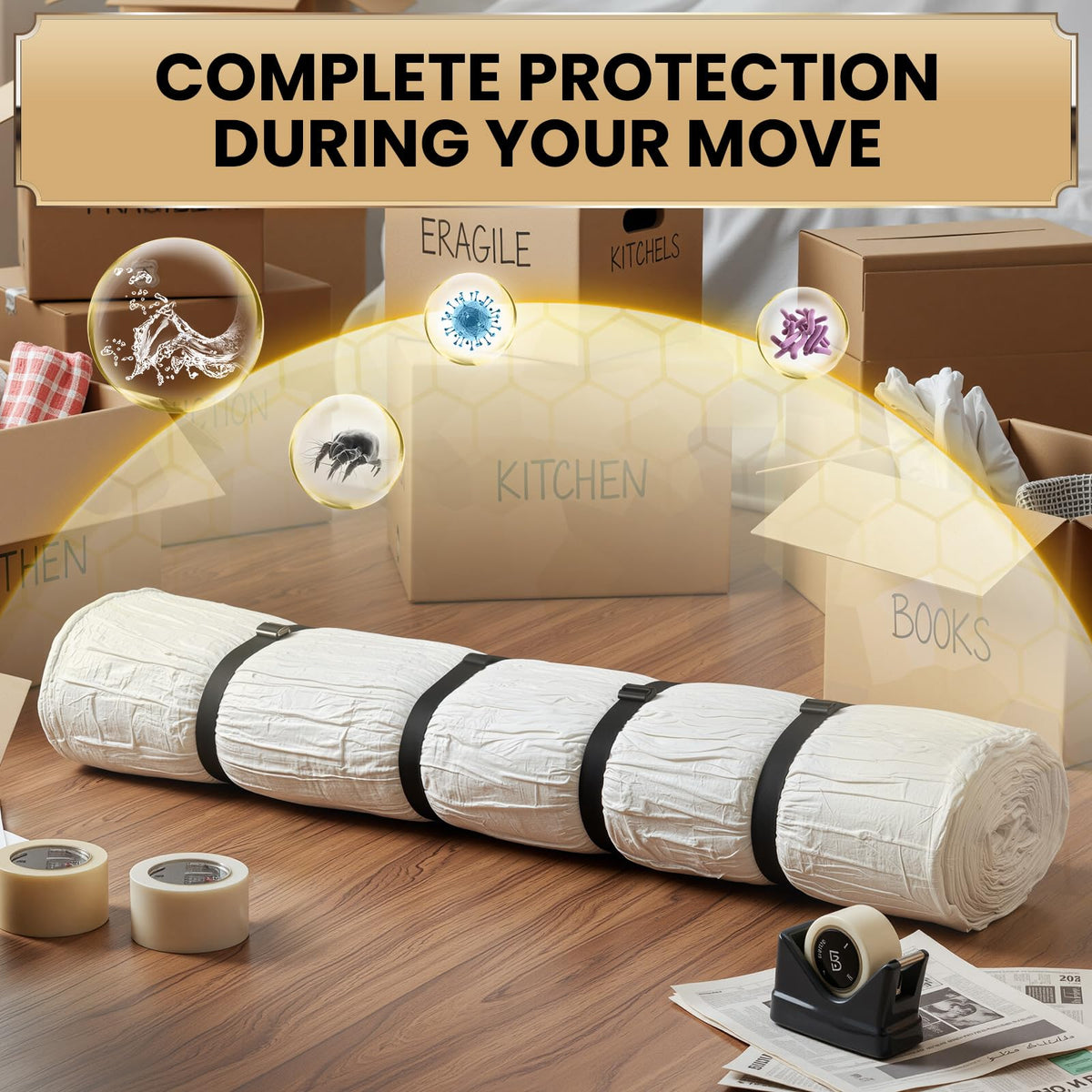 TAILI compressed mattress visible inside the bag after sealing