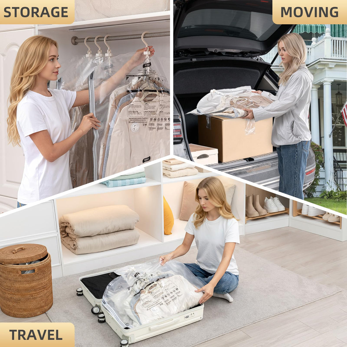 TAILI four-bag set fits long and short wardrobe pieces.