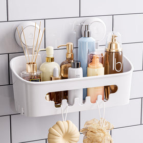 TAILI Shower Caddy installed on tile showing secure suction and organized storage.