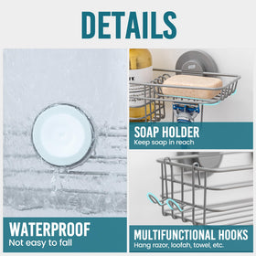 TAILI shower caddy with 2 razor hooks keeps tools organized