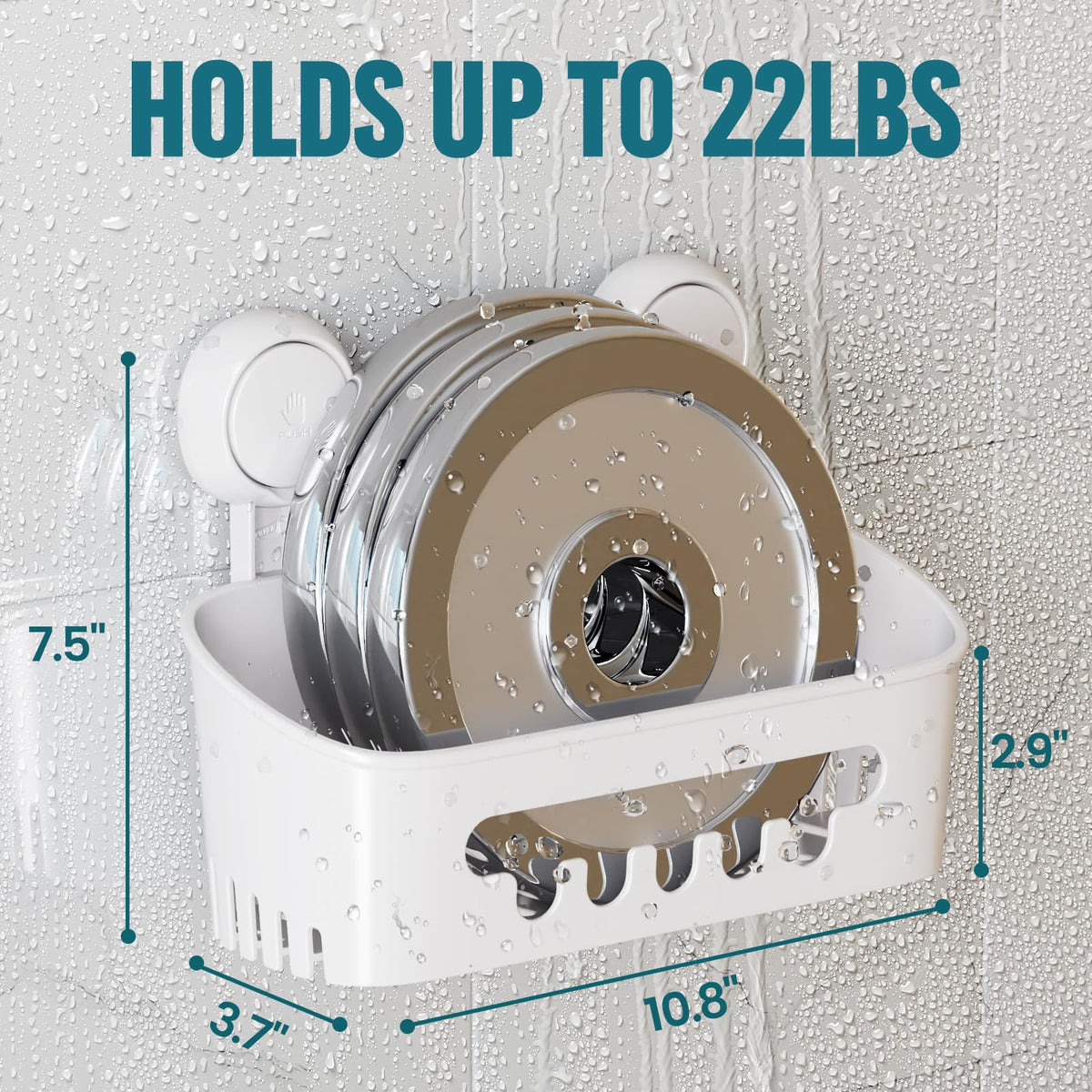 TAILI Shower Caddy strong suction cups support heavy bath products.