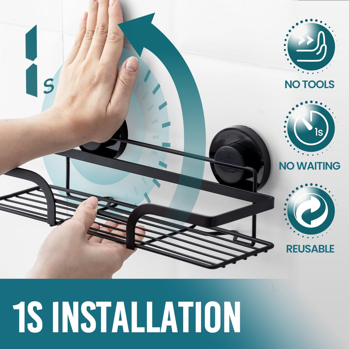TAILI suction caddy installed inside shower showing compact storage
