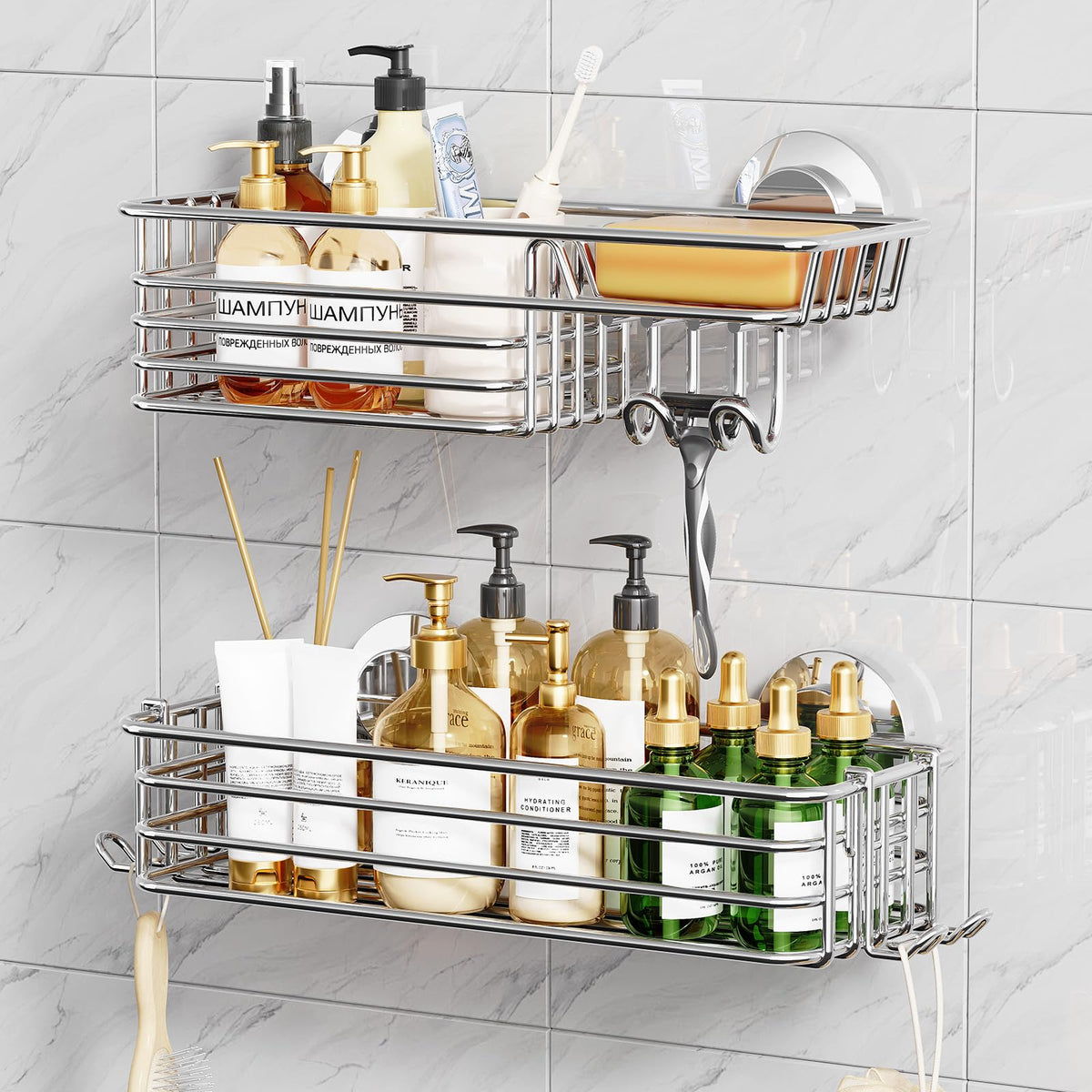 TAILI Shower Caddy 2-pack on smooth tile for organized bathroom storage