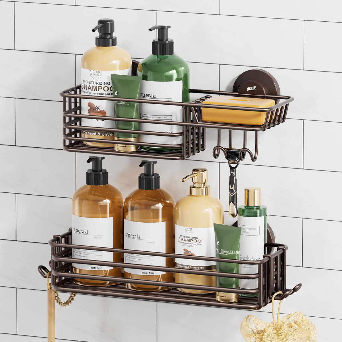 TAILI Shower Caddy 2-pack with suction cups keeps bottles organized and off the shower floor.