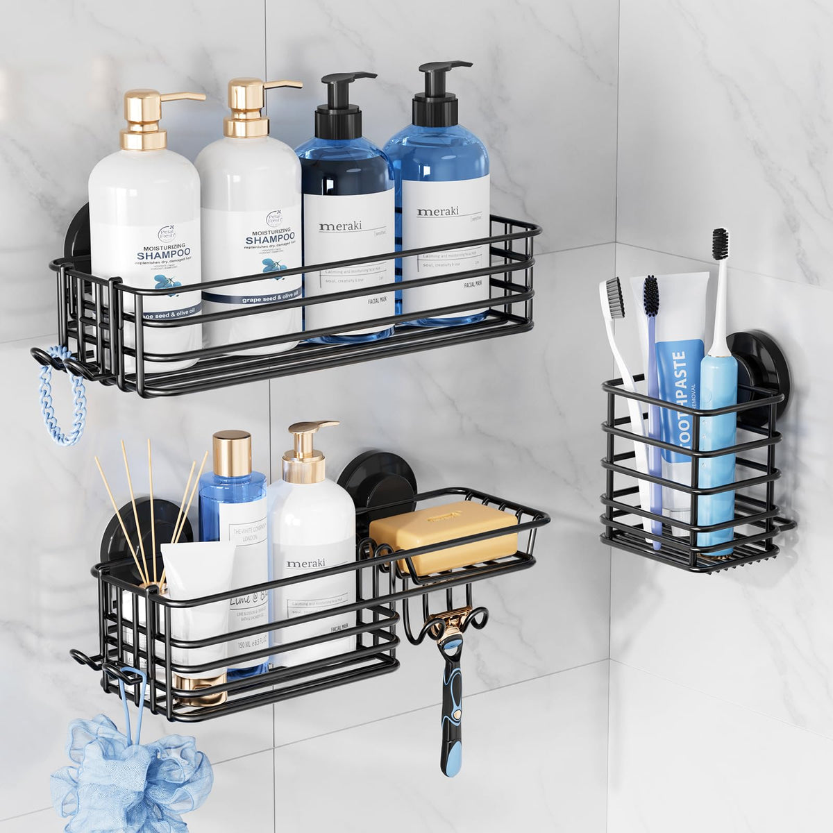 TAILI shower caddy with suction cup for quick secure installation on smooth surfaces