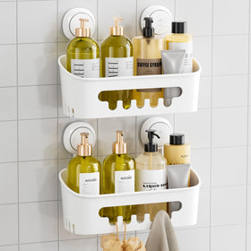 TAILI shower caddy with suction cups installed on tile for secure bath storage