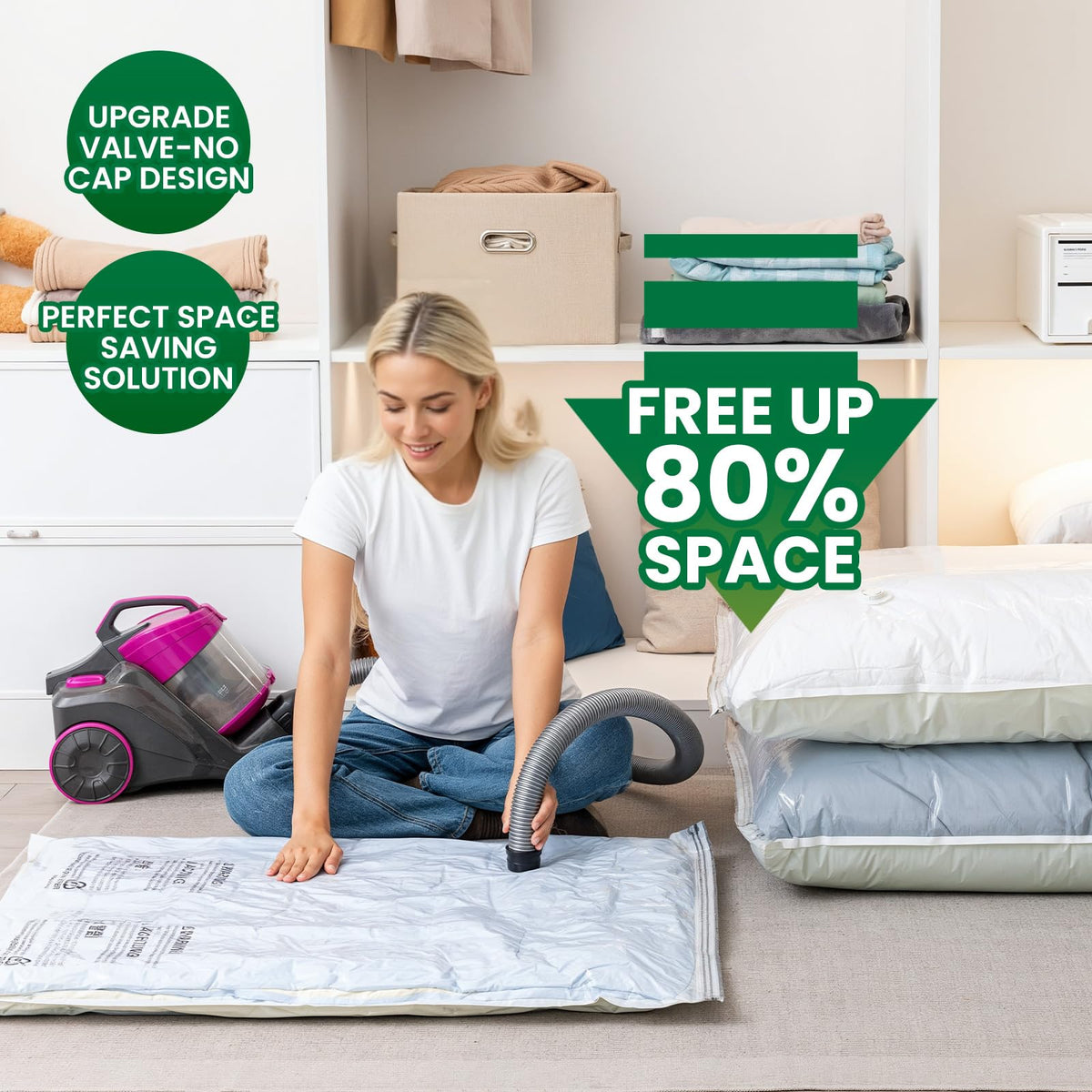 TAILI space-saving bags in use under a bed to maximize closet space.