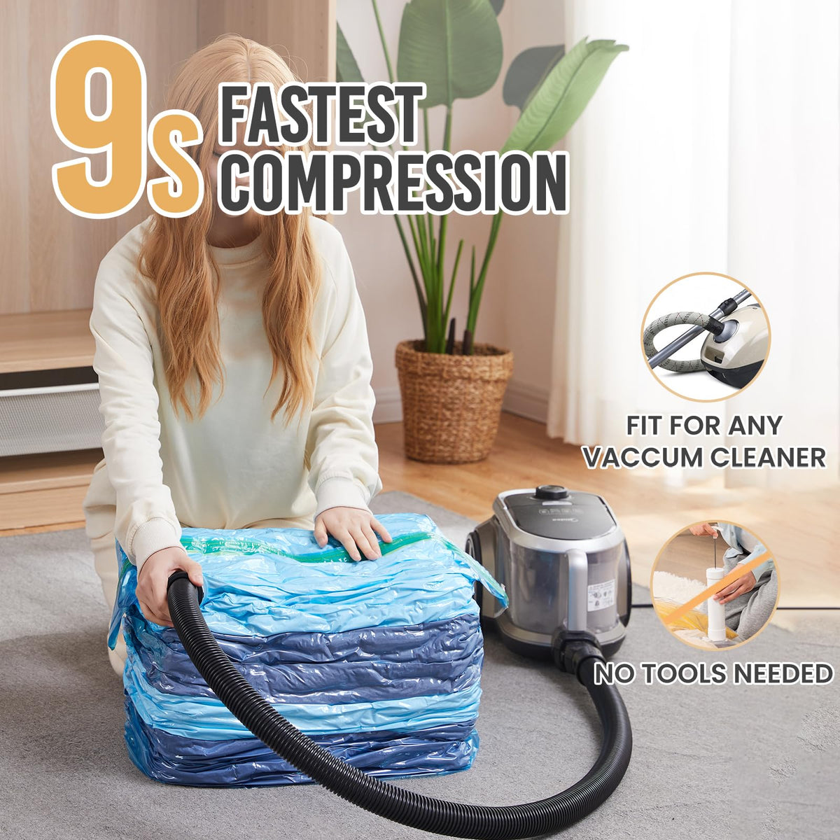 TAILI 2in1 air valve enables fast sealing with a vacuum or hand pump.