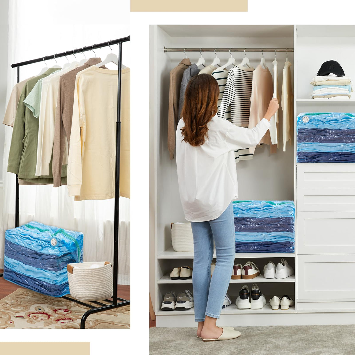 TAILI jumbo bags store blankets and coats during moves.